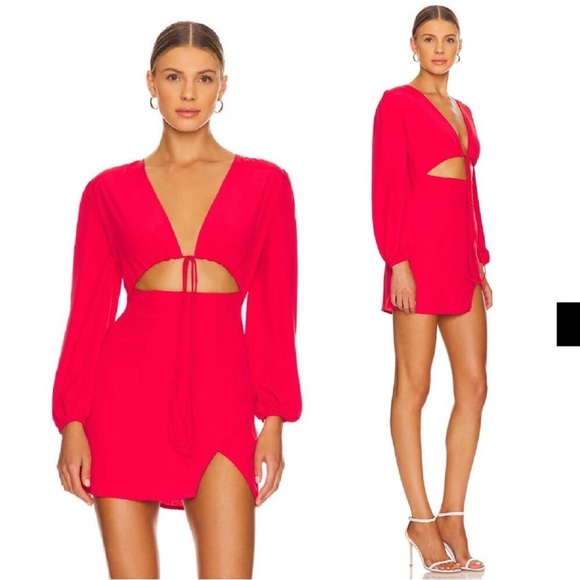 superdown Dresses & Skirts - SUPERDOWN Selene Red Valentine’s Day Sexy Cut Out Longsleeve Mini Dress